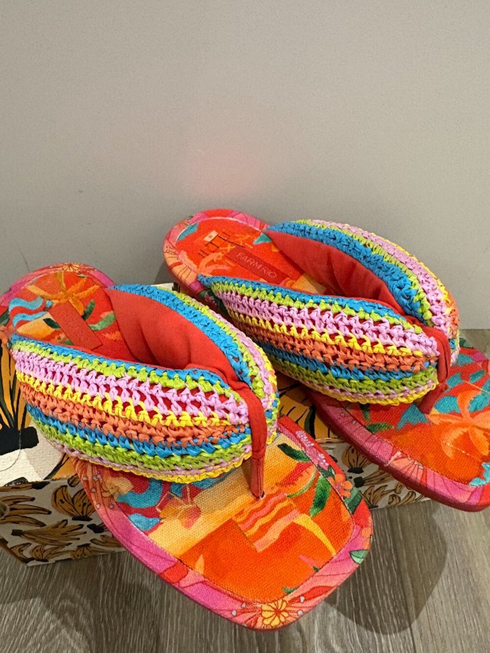Farm Rio Toucans Puffy Crochet Flip Flop